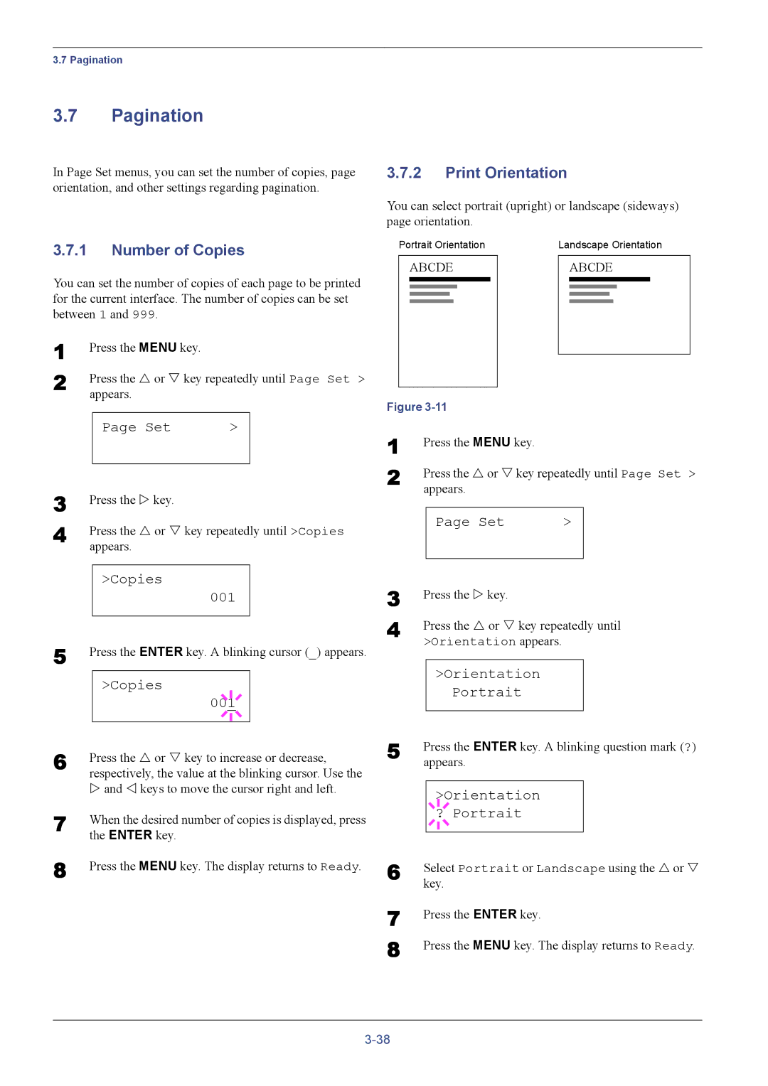 Kyocera C8026N manual Pagination, Number of Copies, Print Orientation 