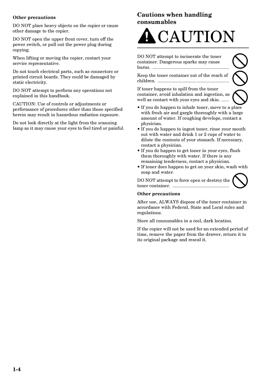 Kyocera copier manual Other precautions 