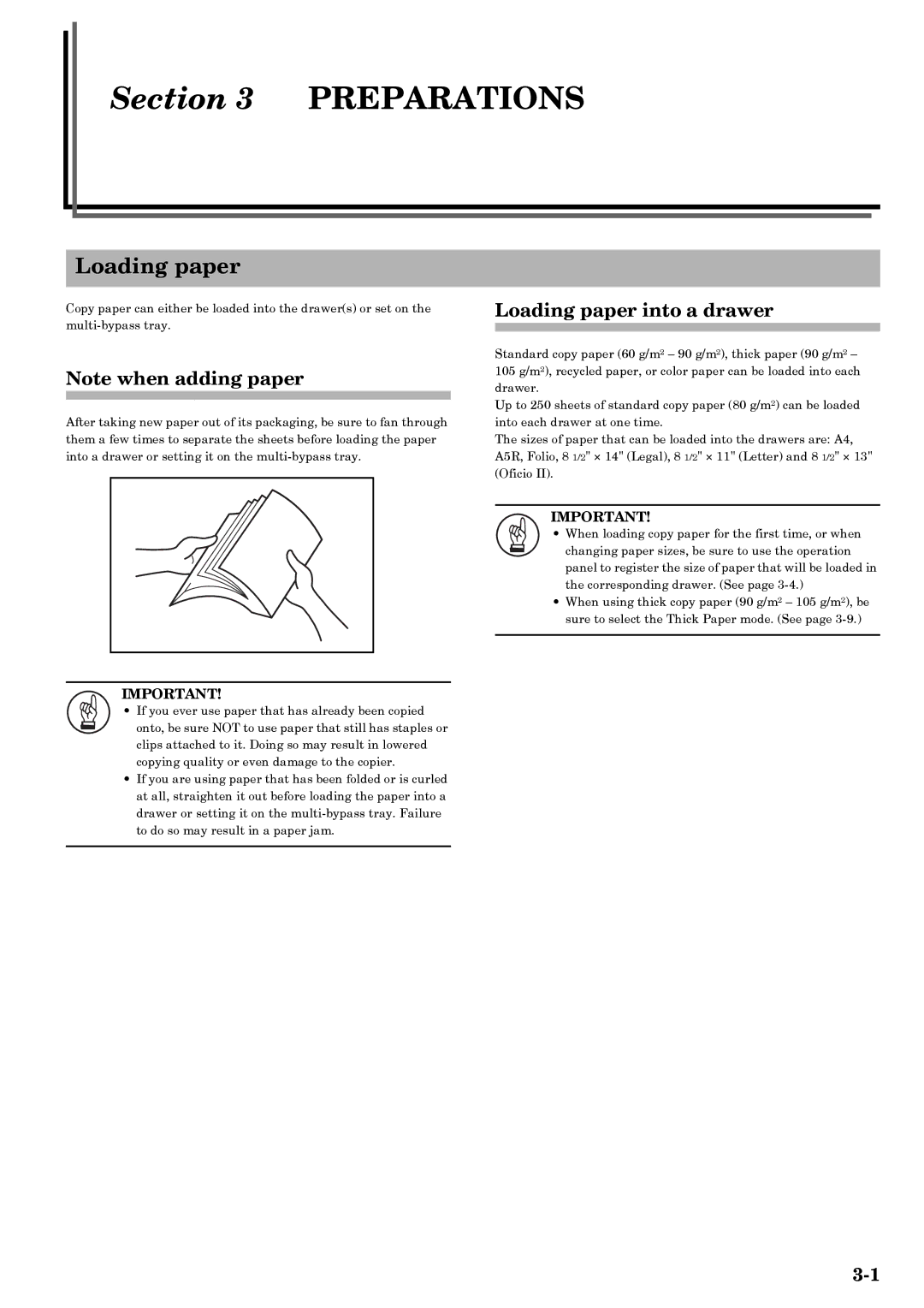 Kyocera copier manual Preparations, Loading paper into a drawer 