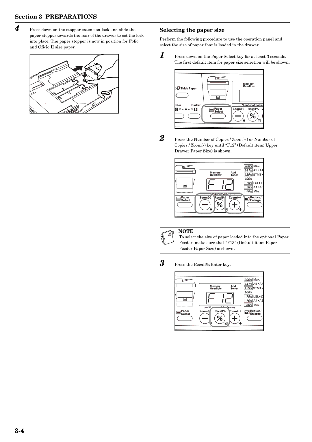 Kyocera copier manual Selecting the paper size 