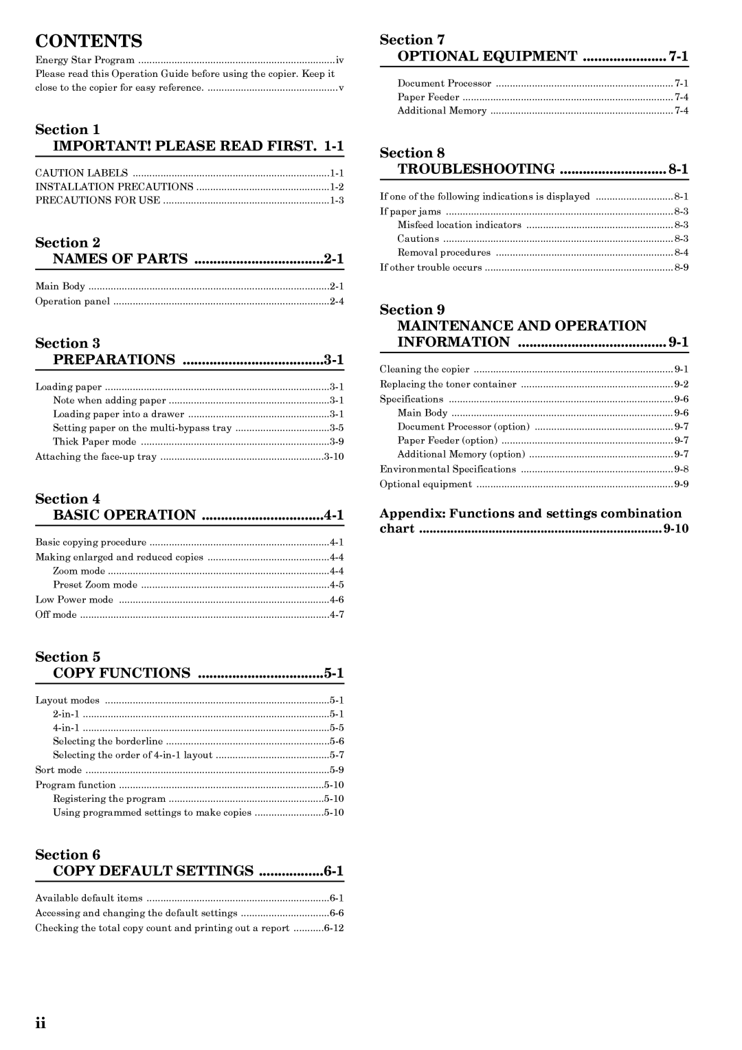 Kyocera copier manual Contents 