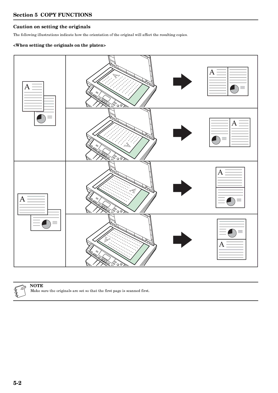 Kyocera copier manual Copy Functions, When setting the originals on the platen 