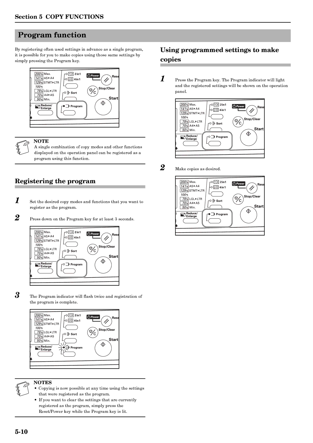 Kyocera copier manual Program function, Registering the program, Using programmed settings to make copies 