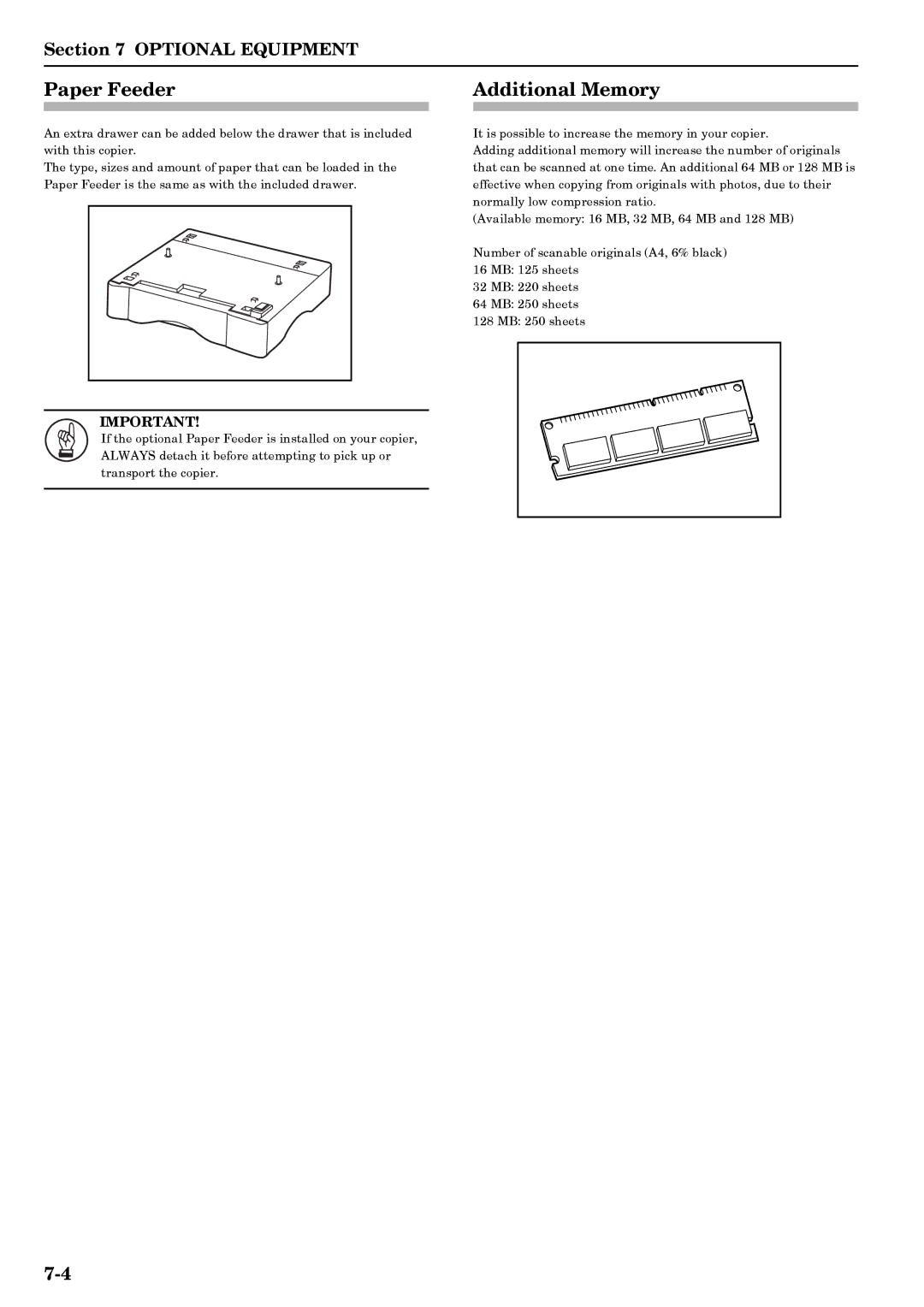 Kyocera copier manual Paper Feeder, Additional Memory 