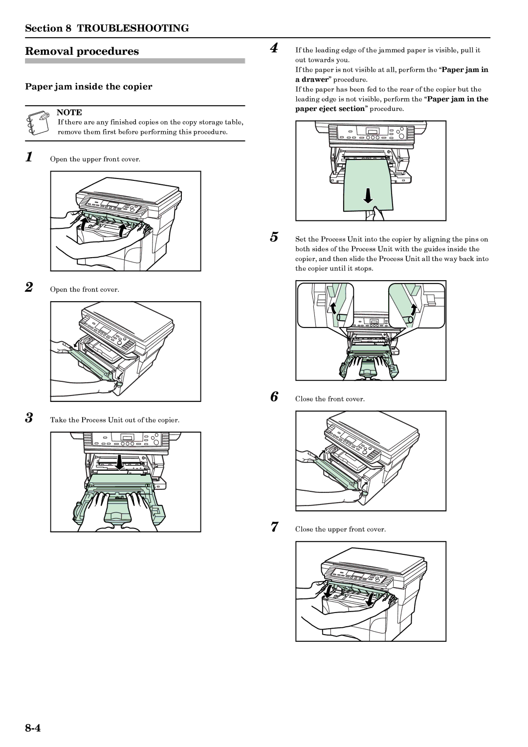 Kyocera manual Removal procedures, Paper jam inside the copier 