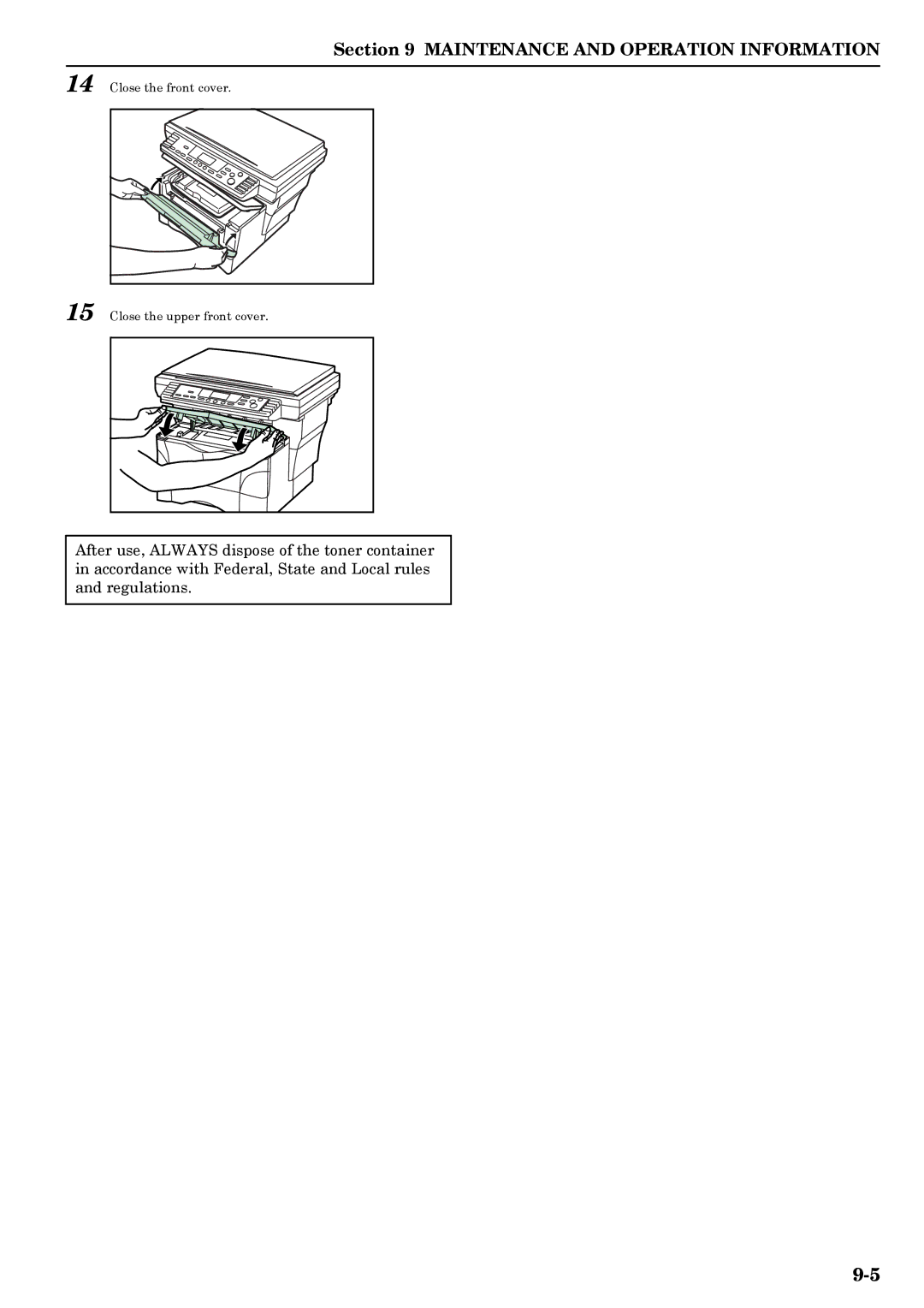 Kyocera copier manual Close the front cover Close the upper front cover 