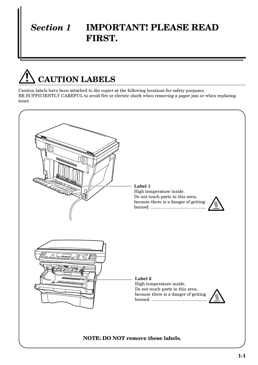 Kyocera copier manual IMPORTANT! Please Read First, Label 