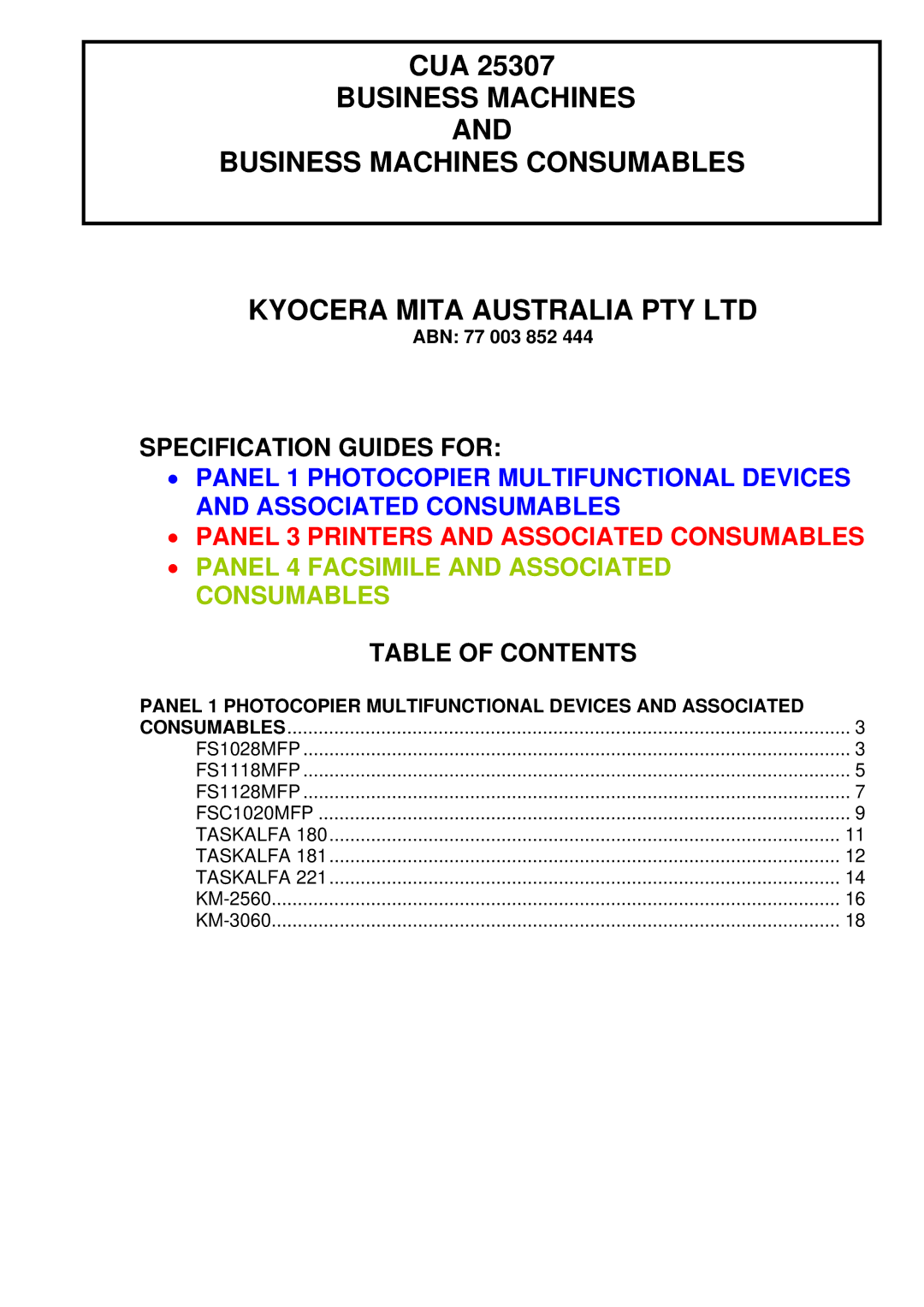 Kyocera CUA 25307 manual Business Machines Business Machines Consumables 