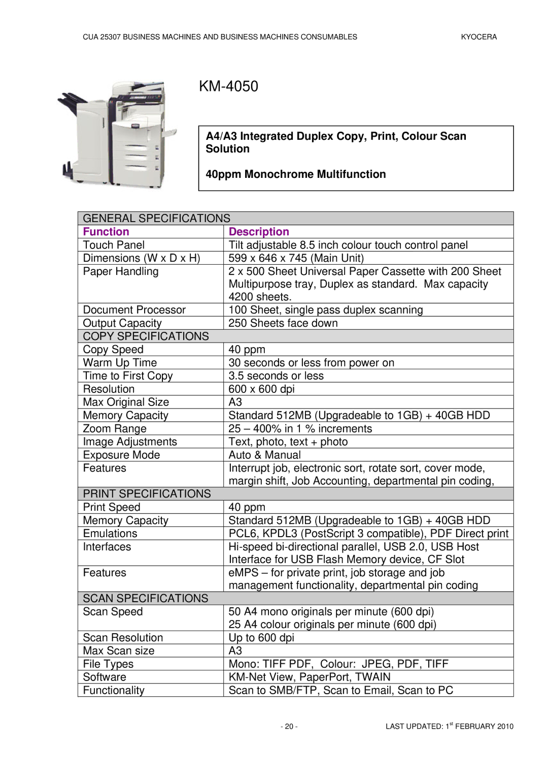 Kyocera CUA 25307 manual KM-4050 