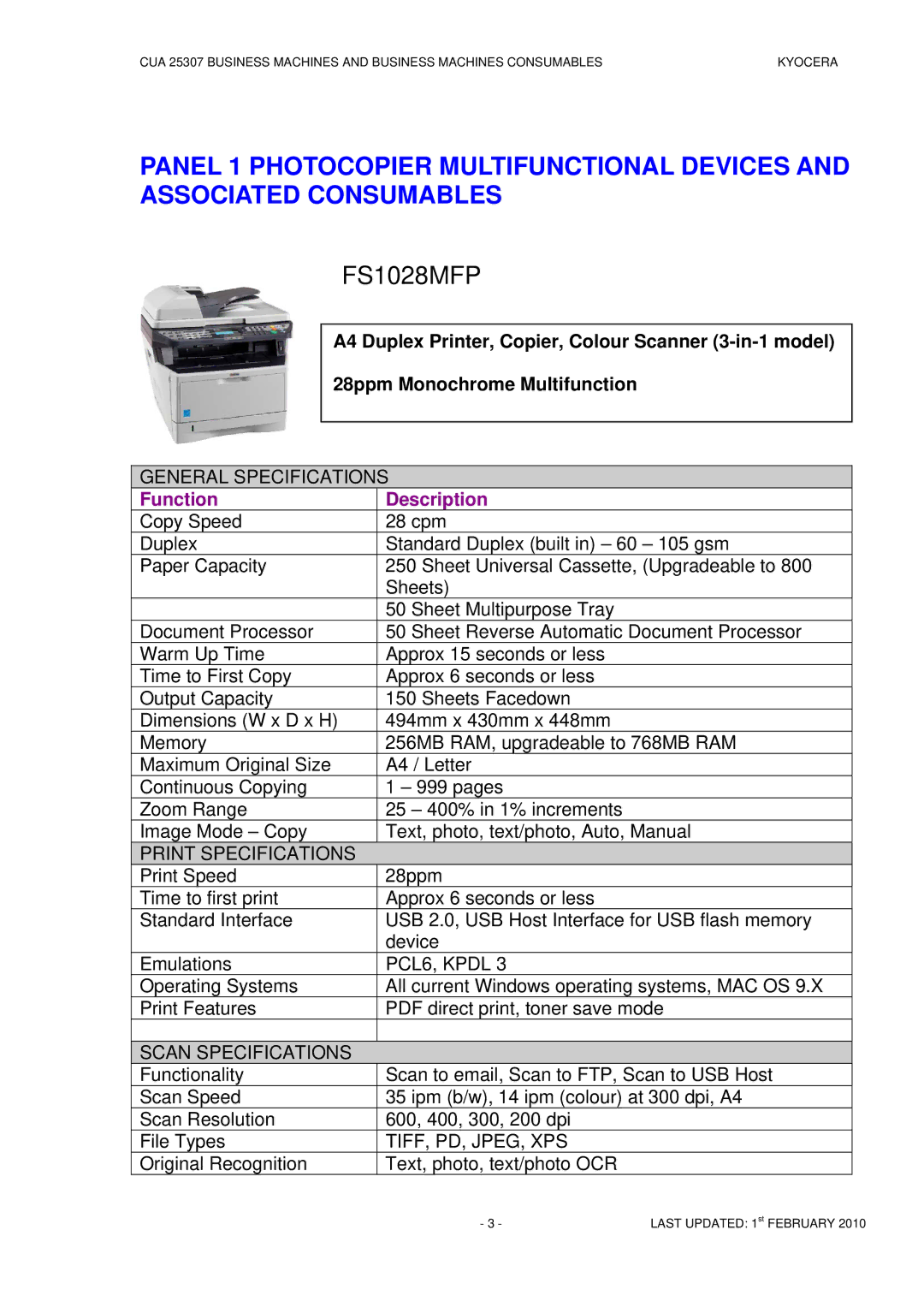 Kyocera CUA 25307 manual FS1028MFP 