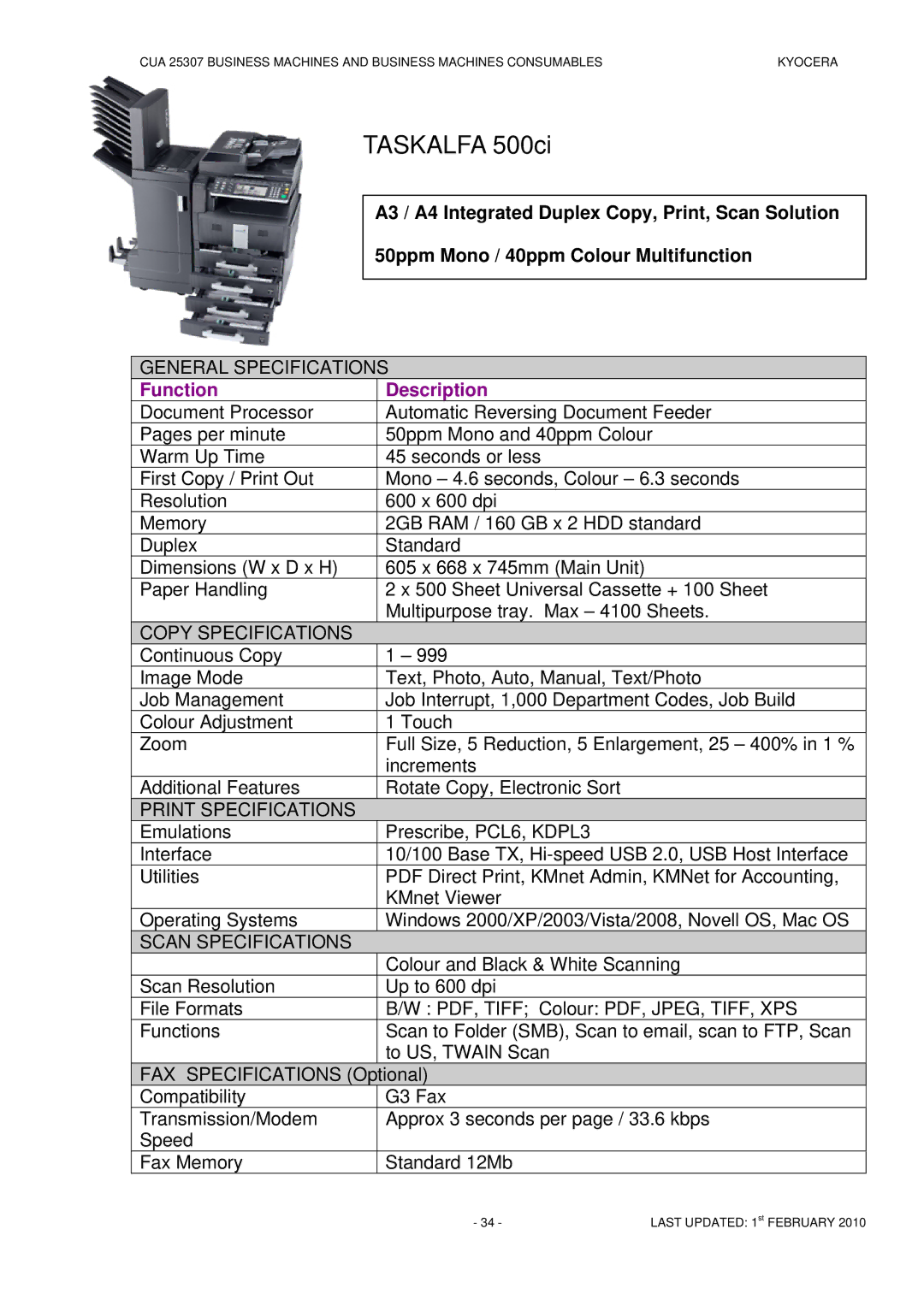 Kyocera CUA 25307 manual Taskalfa 500ci 