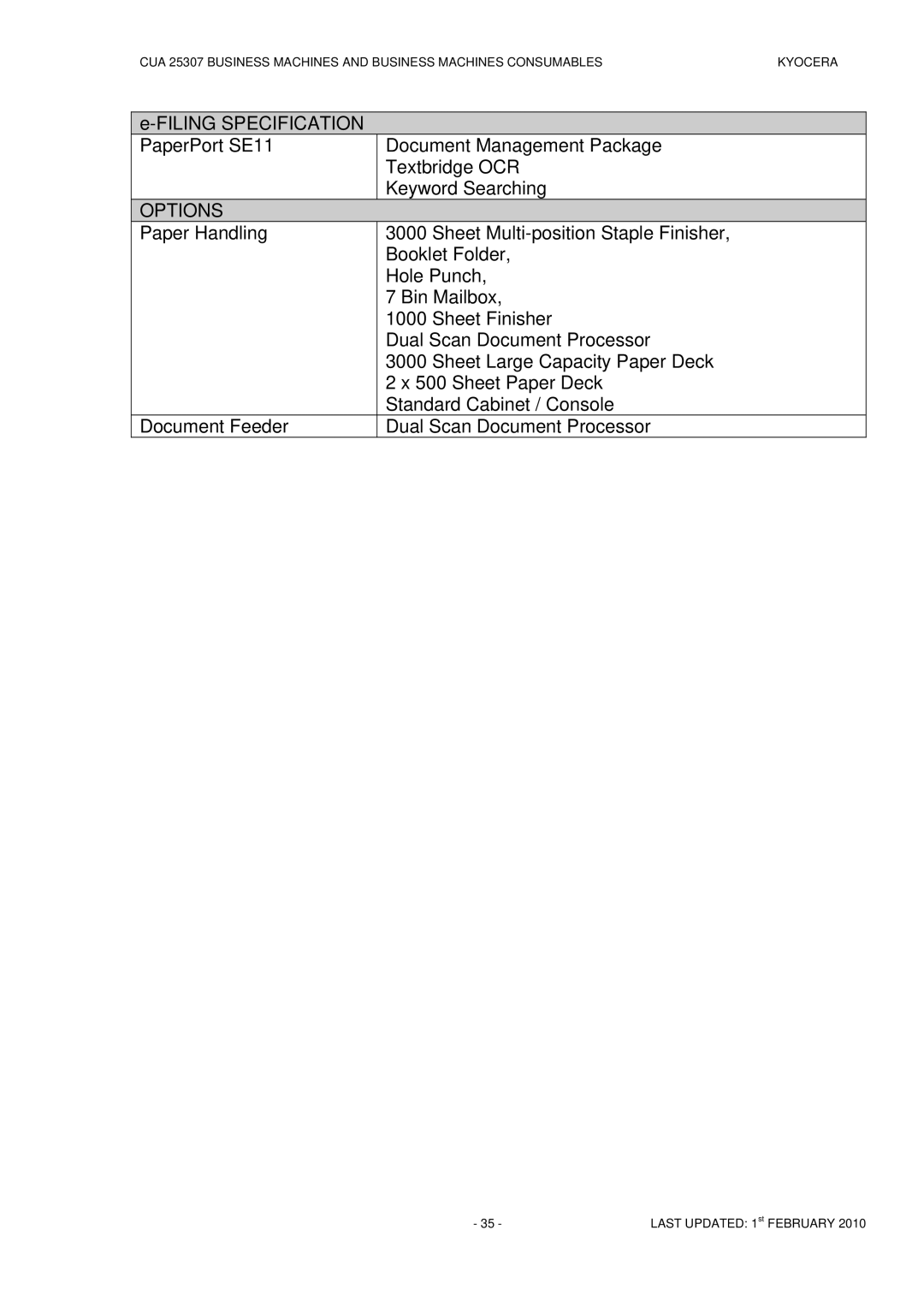 Kyocera CUA 25307 manual Filing Specification PaperPort SE11 