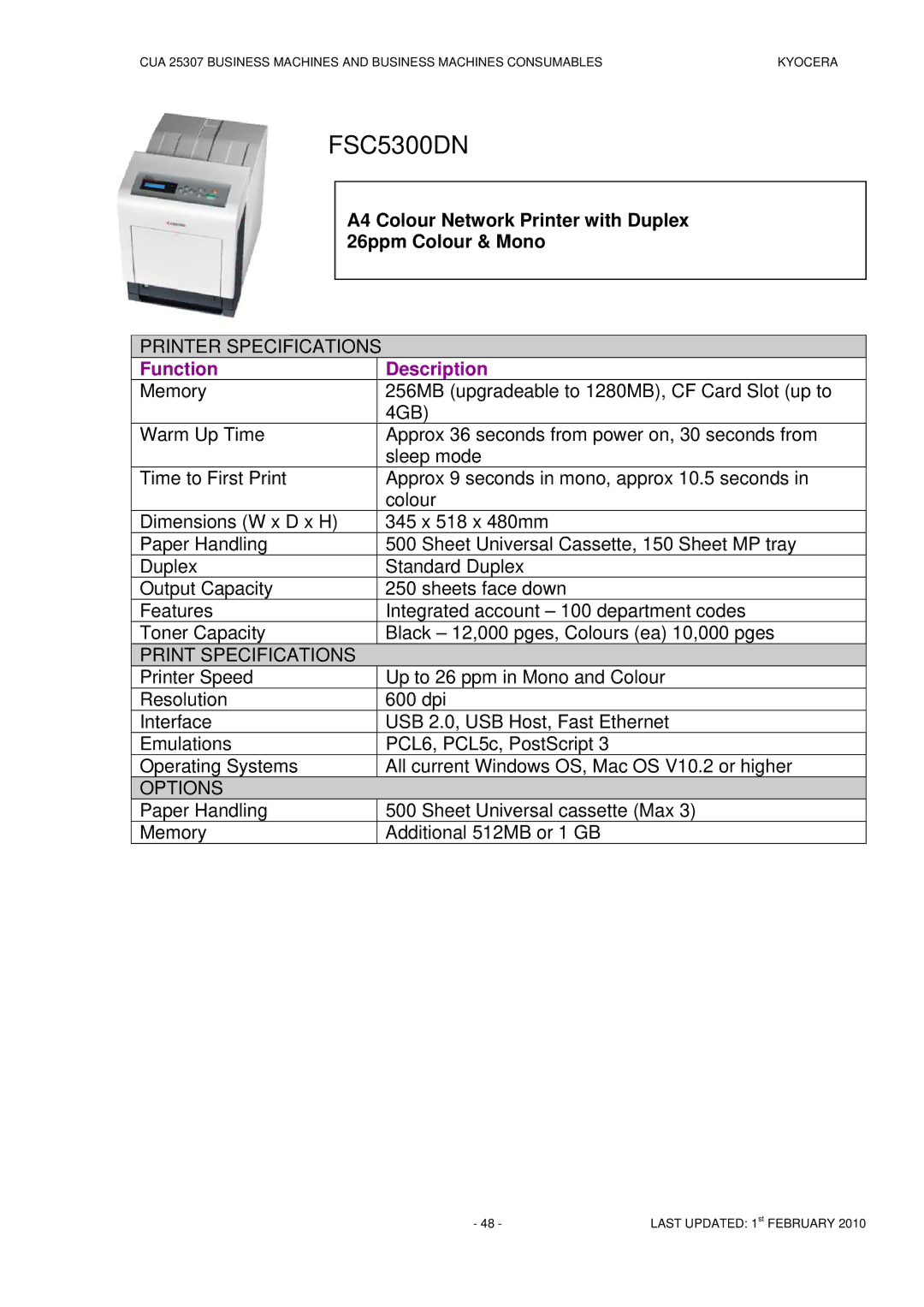 Kyocera CUA 25307 manual FSC5300DN 