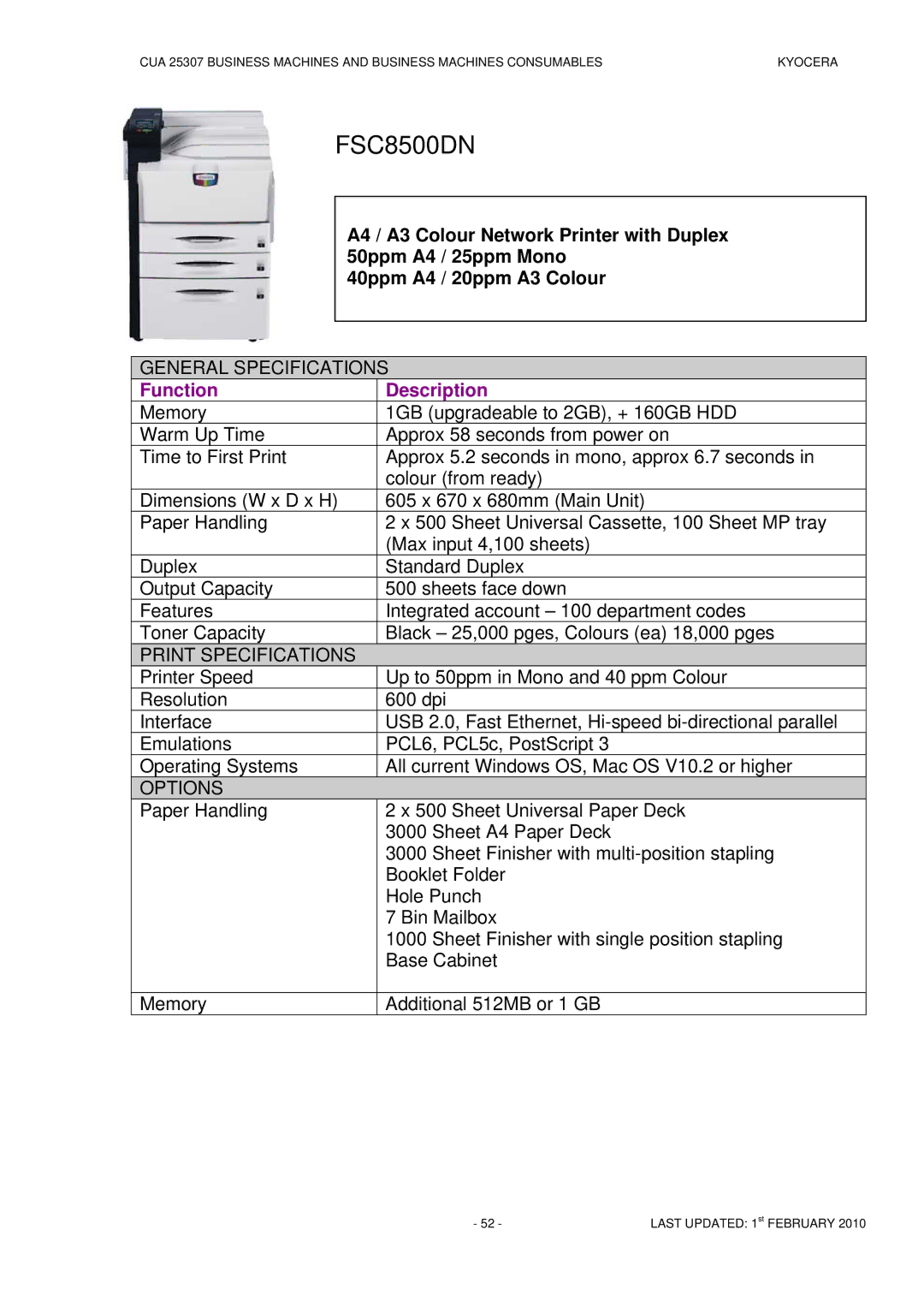 Kyocera CUA 25307 manual FSC8500DN 