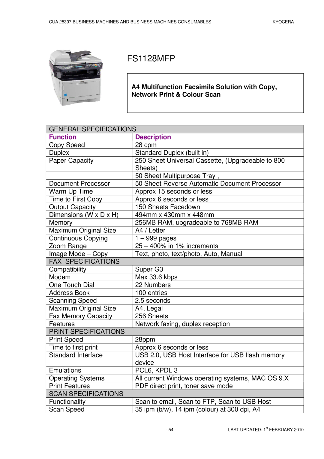 Kyocera CUA 25307 manual Functionality Scan Speed 