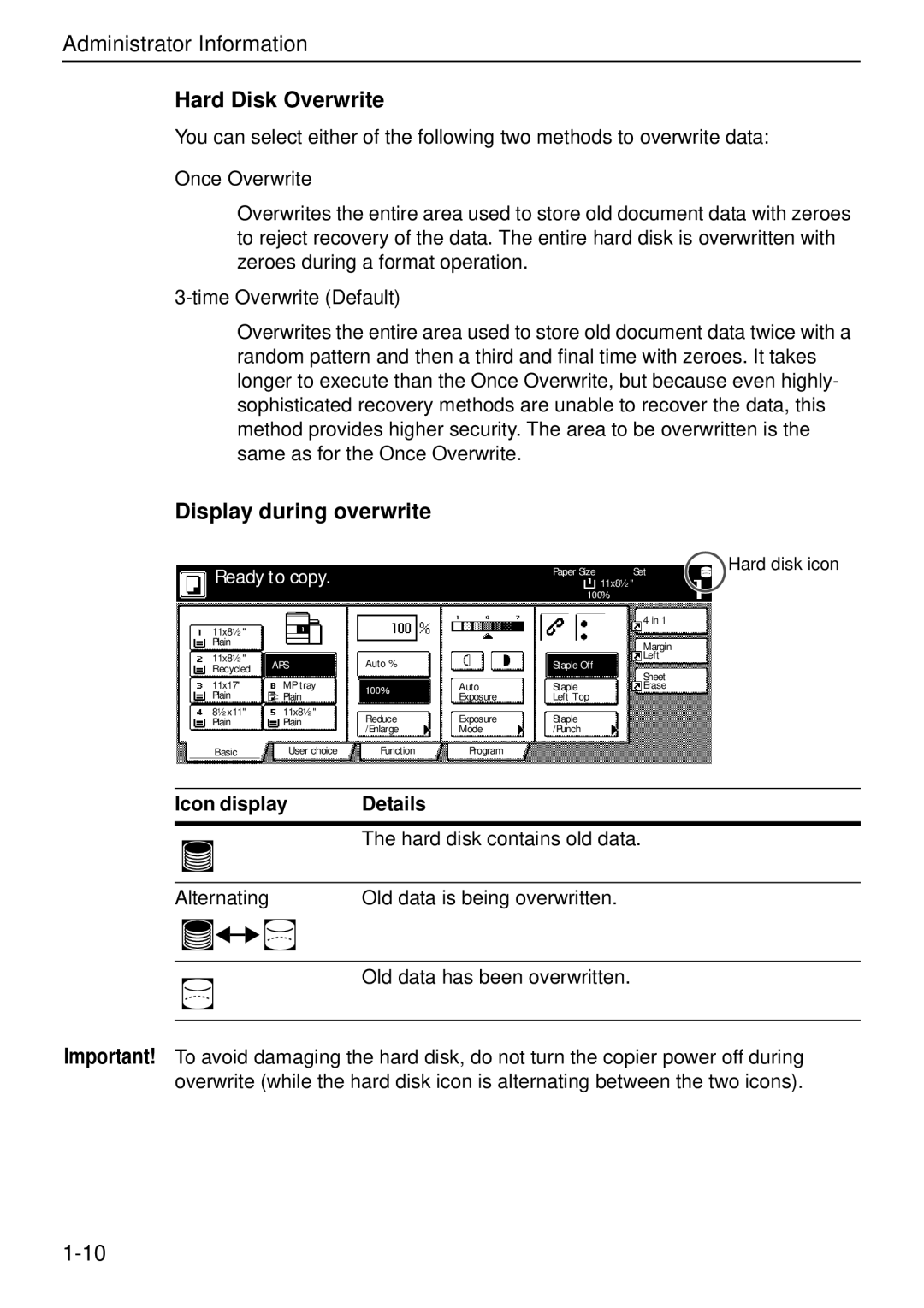 Kyocera Data Security Kit (B) For Copier manual Hard Disk Overwrite, Display during overwrite 