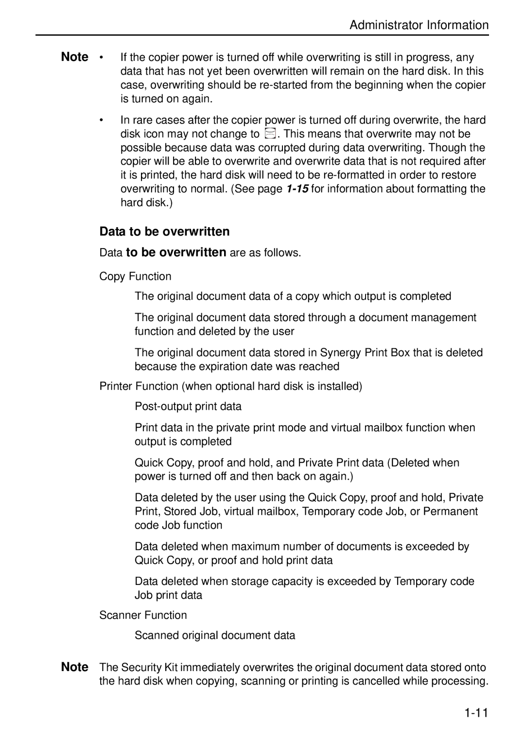 Kyocera Data Security Kit (B) For Copier manual Data to be overwritten 