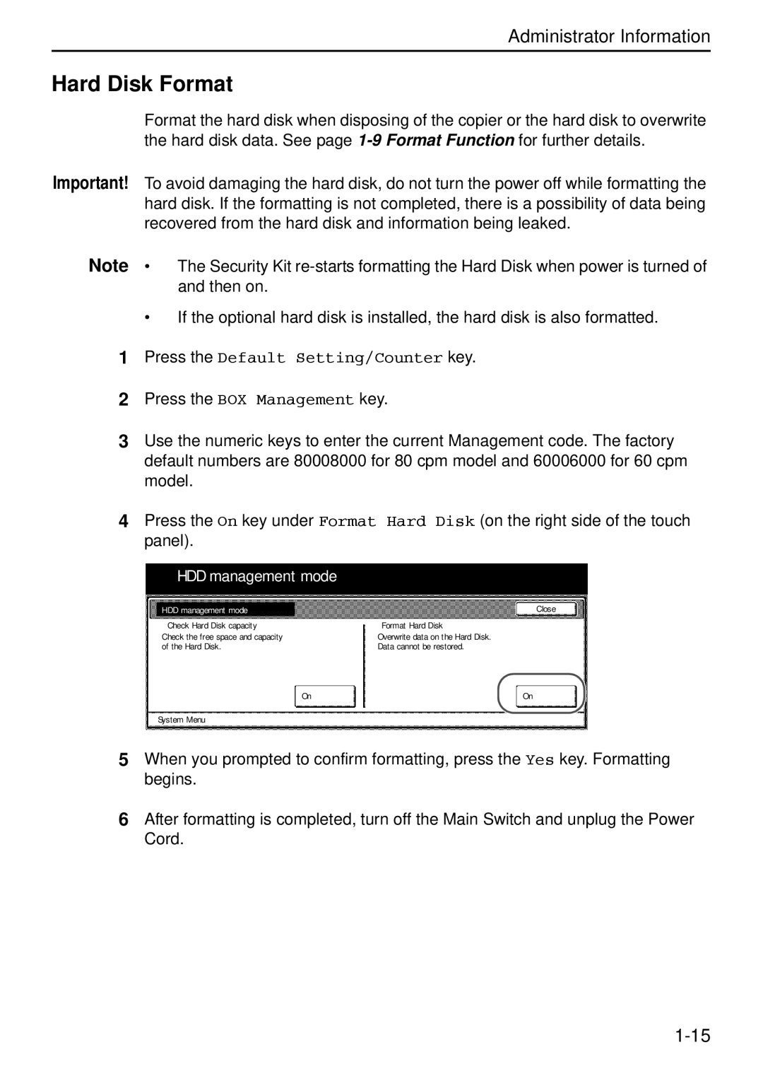 Kyocera Data Security Kit (B) For Copier manual Hard Disk Format, HDD management mode 