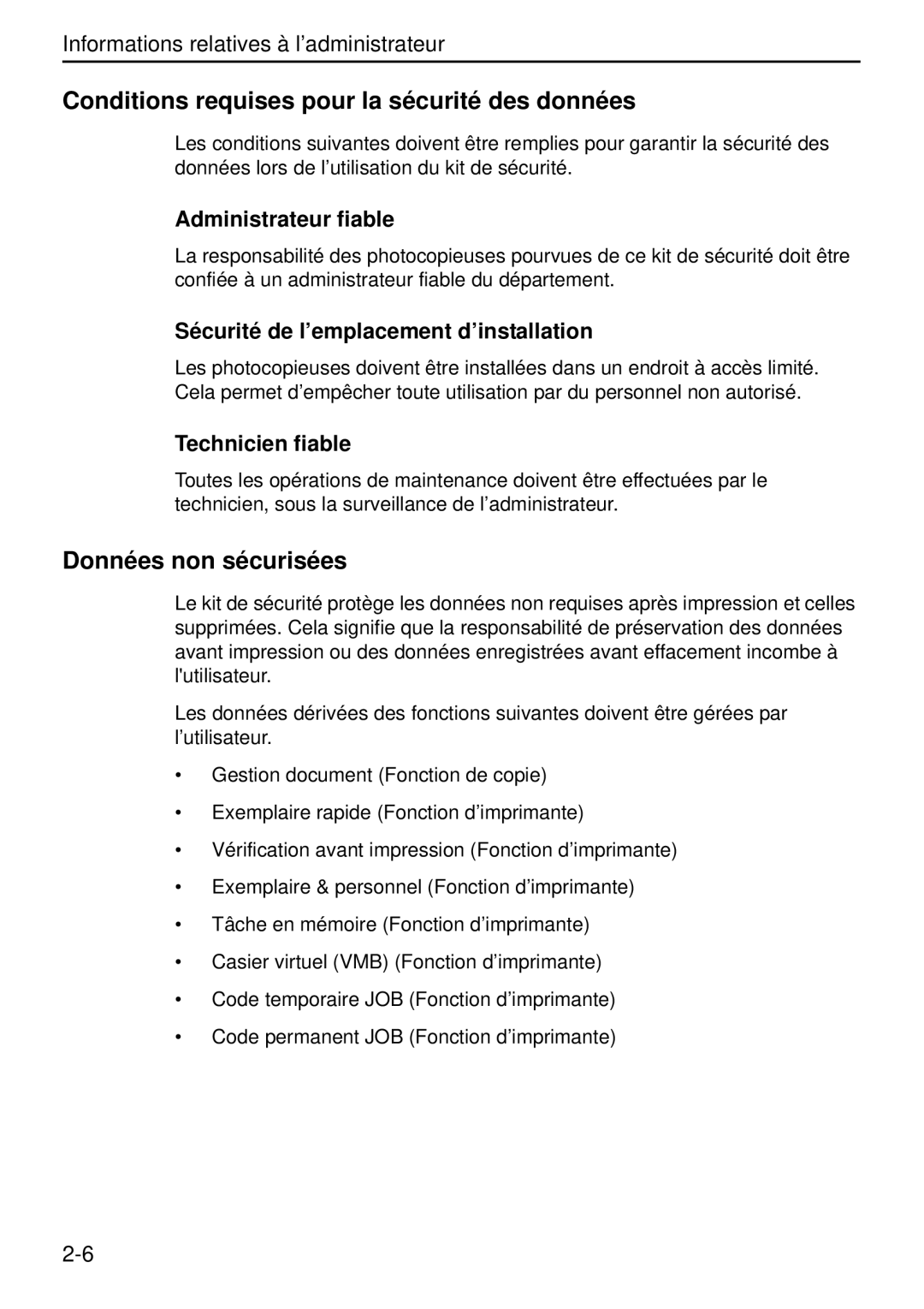 Kyocera Data Security Kit (B) For Copier manual Conditions requises pour la sécurité des données, Administrateur fiable 