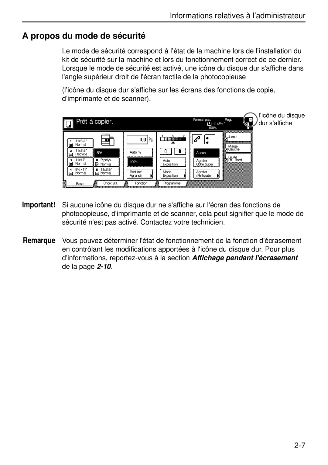 Kyocera Data Security Kit (B) For Copier manual Propos du mode de sécurité, Prêt à copier 