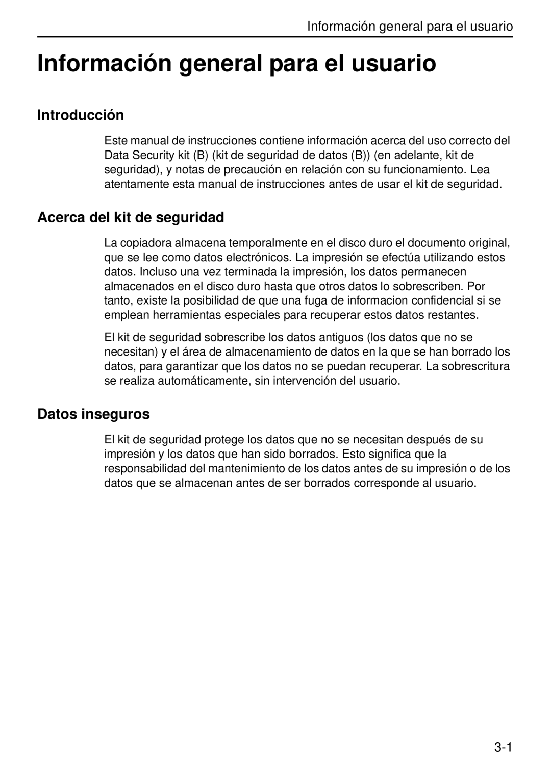 Kyocera Data Security Kit (B) For Copier Información general para el usuario, Introducción, Acerca del kit de seguridad 