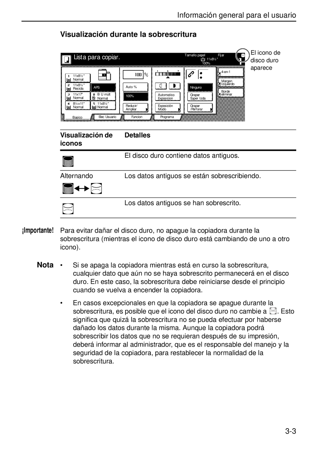 Kyocera Data Security Kit (B) For Copier manual Visualización durante la sobrescritura, Lista para copiar, Ninguno 