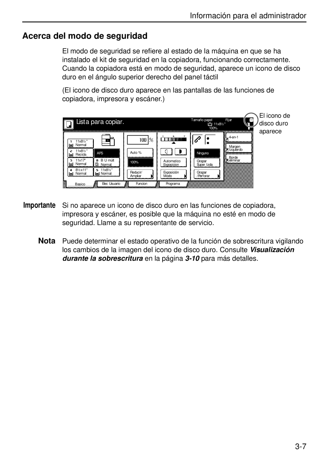 Kyocera Data Security Kit (B) For Copier manual Acerca del modo de seguridad, Lista para copiar 