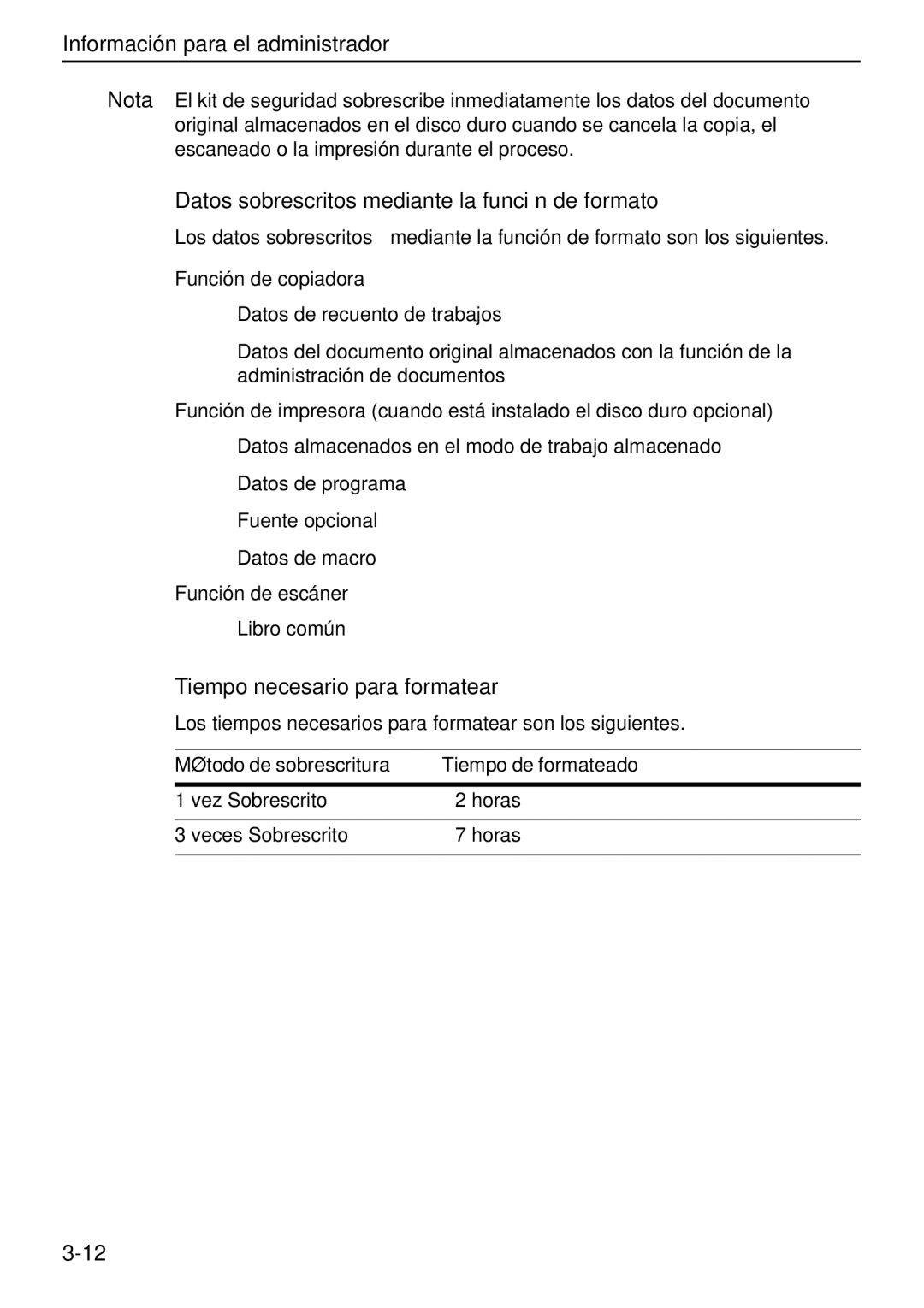 Kyocera Data Security Kit (B) For Copier manual Datos sobrescritos mediante la función de formato 