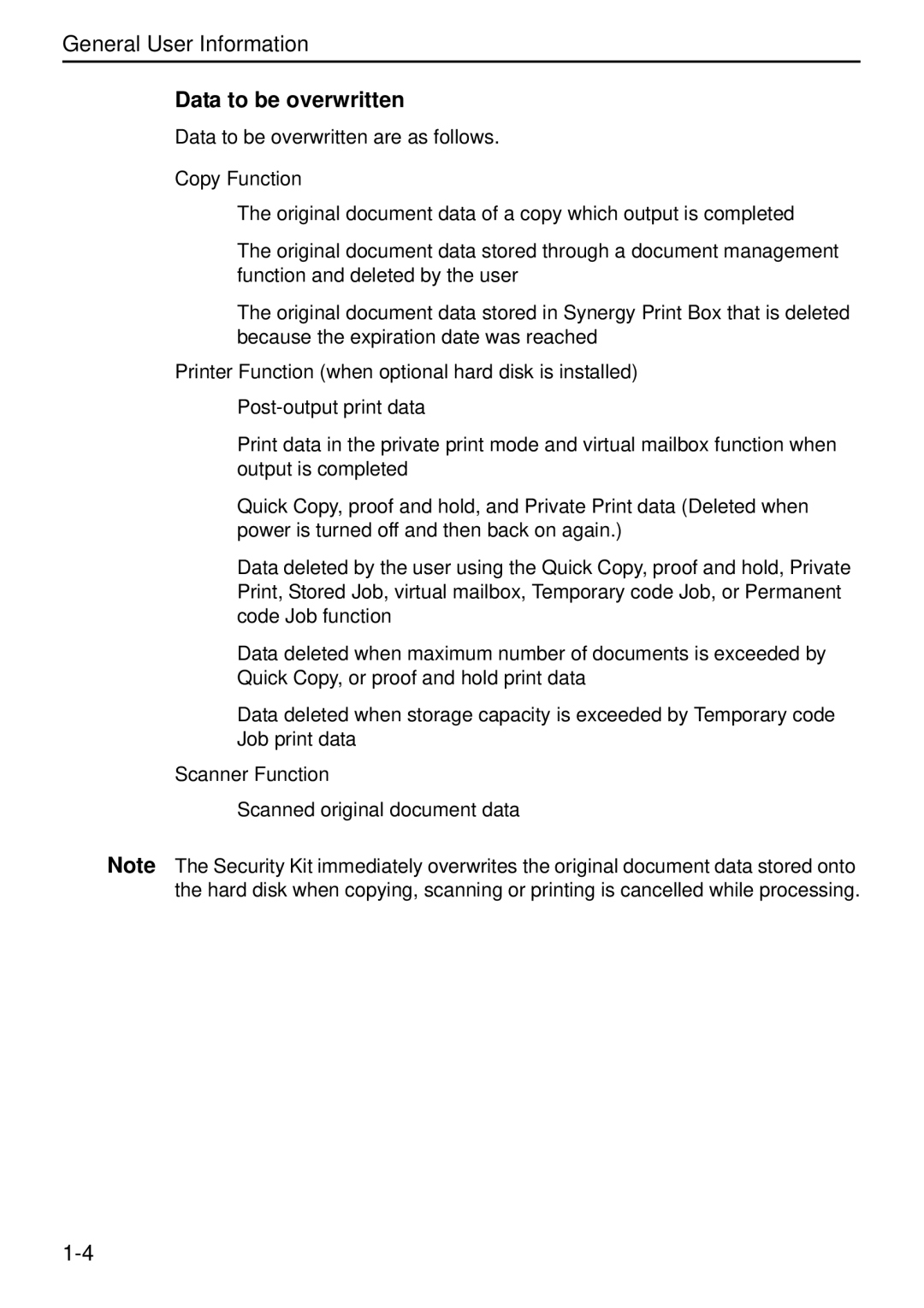 Kyocera Data Security Kit (B) For Copier manual Data to be overwritten 