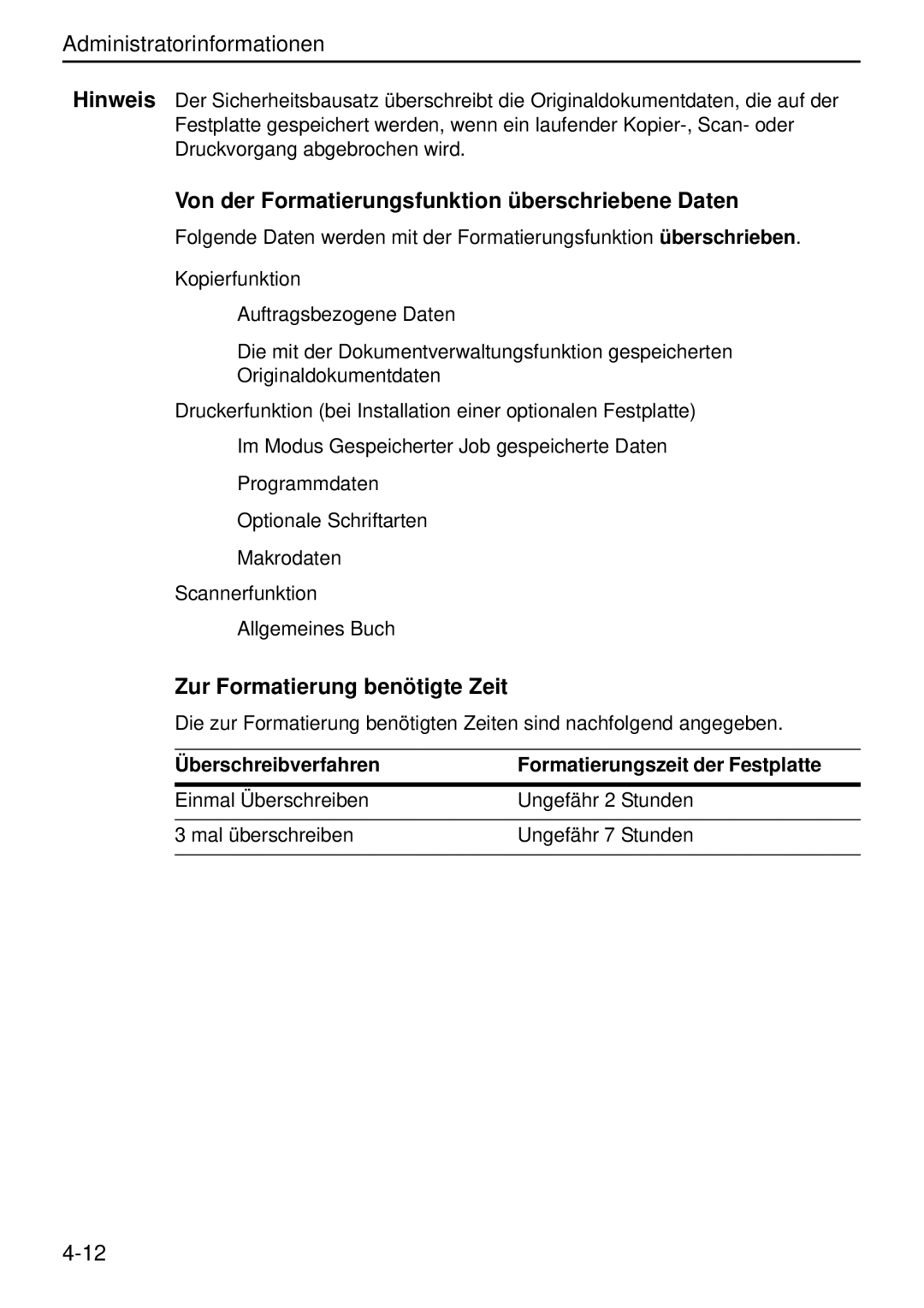 Kyocera Data Security Kit (B) For Copier manual Von der Formatierungsfunktion überschriebene Daten 