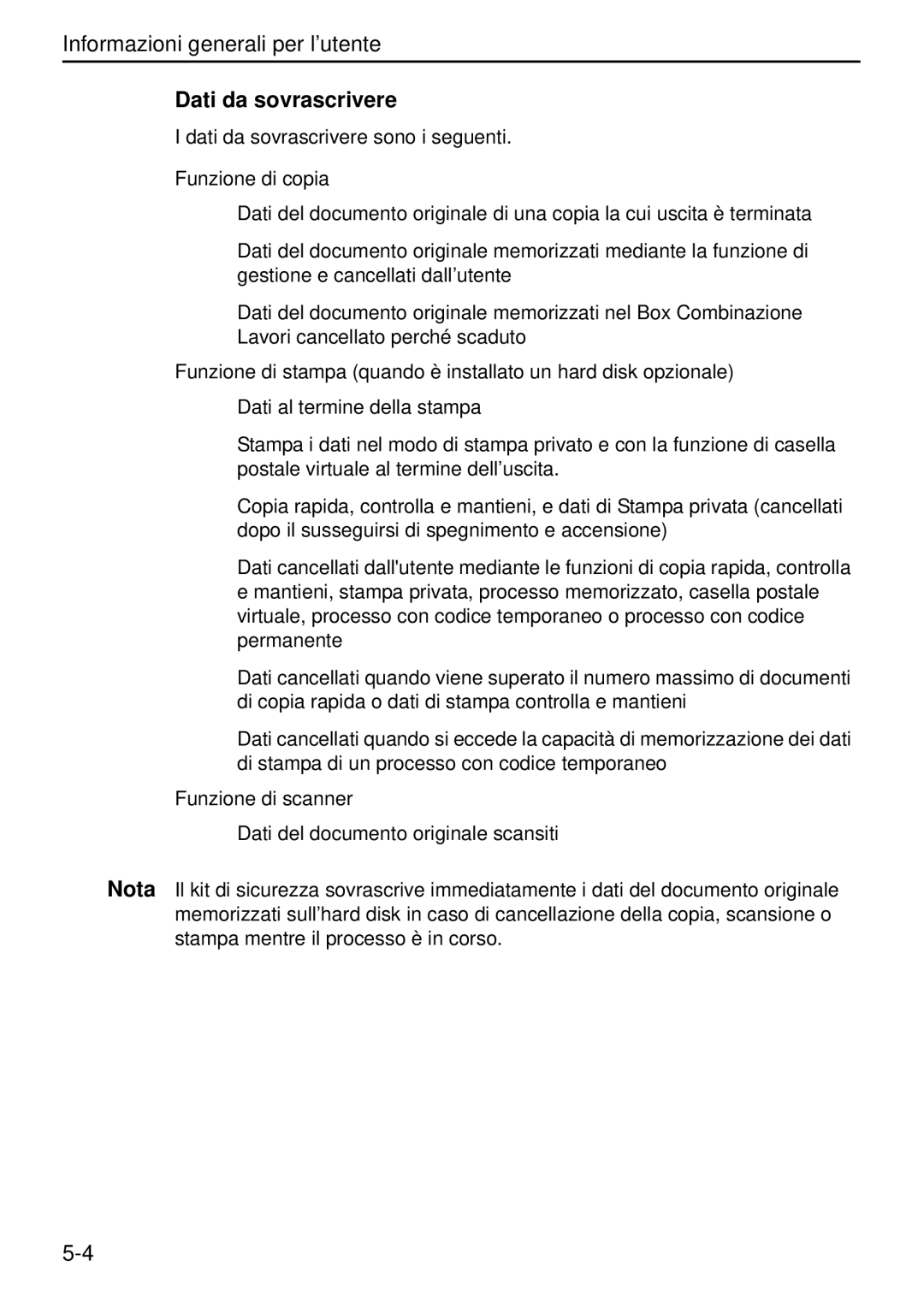 Kyocera Data Security Kit (B) For Copier manual Dati da sovrascrivere 