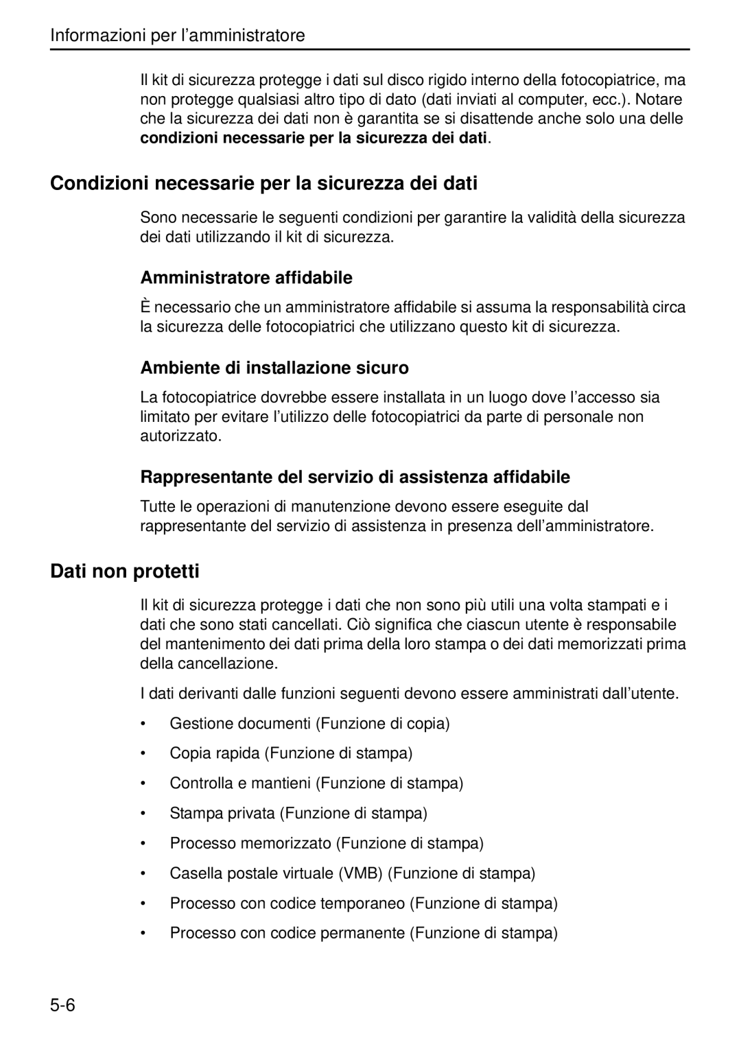 Kyocera Data Security Kit (B) For Copier manual Condizioni necessarie per la sicurezza dei dati, Amministratore affidabile 