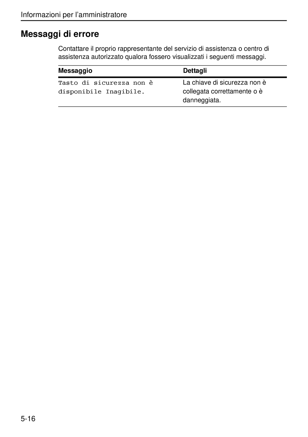 Kyocera Data Security Kit (B) For Copier manual Messaggi di errore, Messaggio Dettagli 