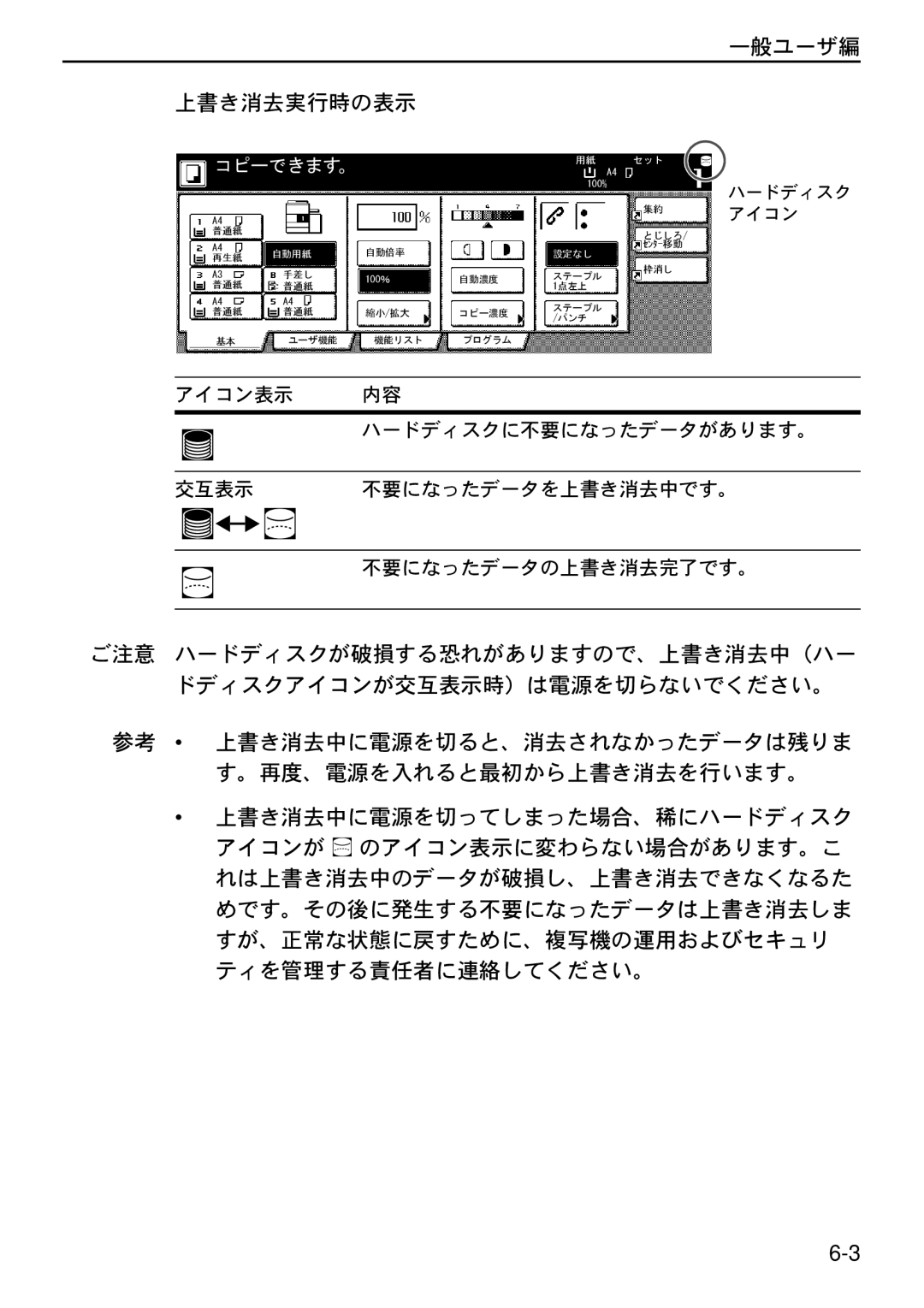 Kyocera Data Security Kit (B) For Copier manual 一般ユーザ編 上書き消去実行時の表示, コピーできます。 