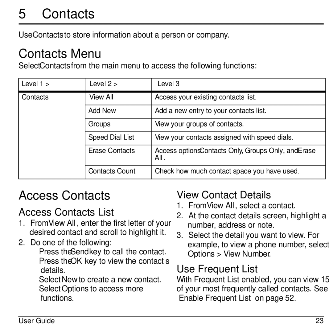 Kyocera Domino S1310 manual Contacts Menu, Access Contacts 