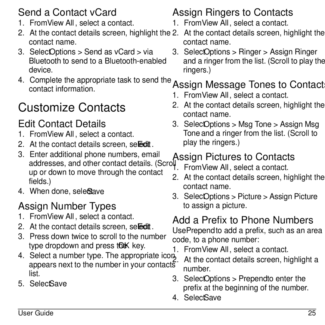 Kyocera Domino S1310 manual Customize Contacts 