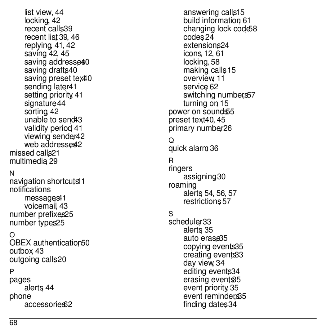 Kyocera Domino S1310 manual Messages, 41 voicemail Number prefixes, 25 number types 