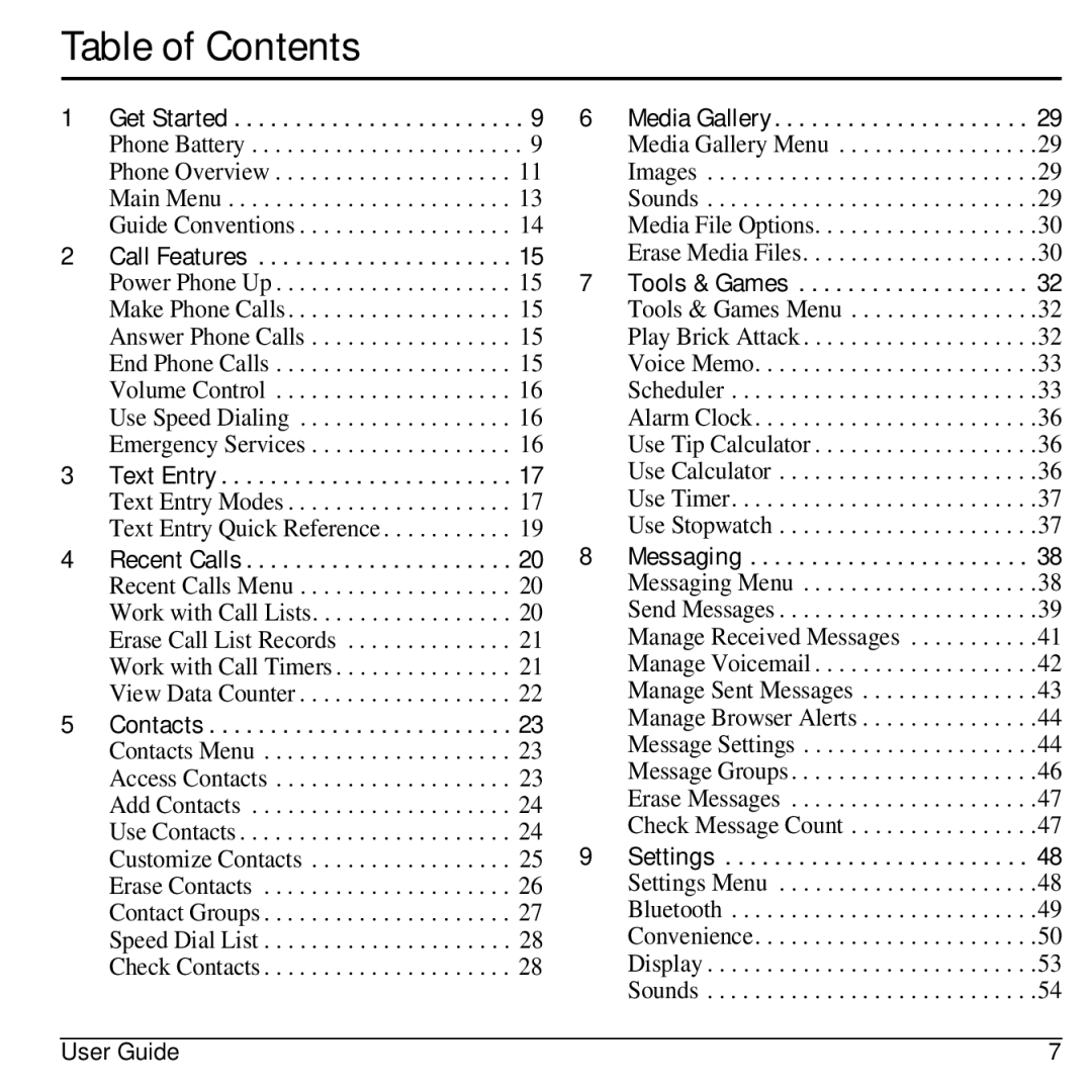 Kyocera Domino S1310 manual Table of Contents 