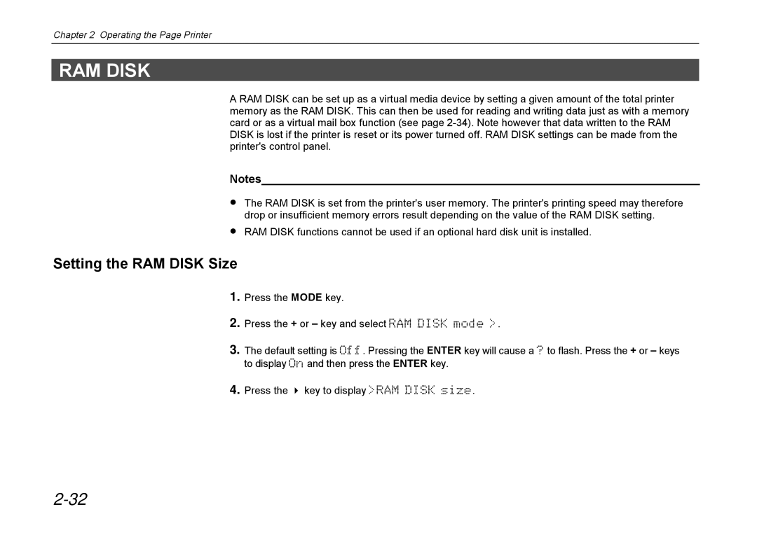 Kyocera DP-3600 manual Setting the RAM Disk Size 