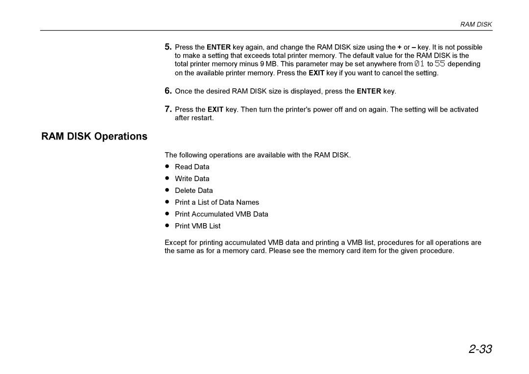 Kyocera DP-3600 manual RAM Disk Operations 