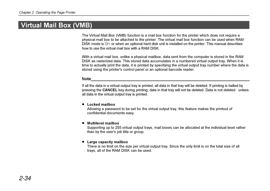 Kyocera DP-3600 manual Virtual Mail Box VMB 