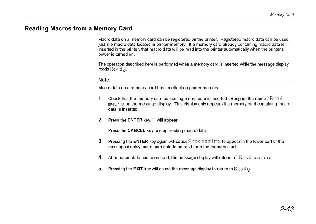 Kyocera DP-3600 manual Reading Macros from a Memory Card 