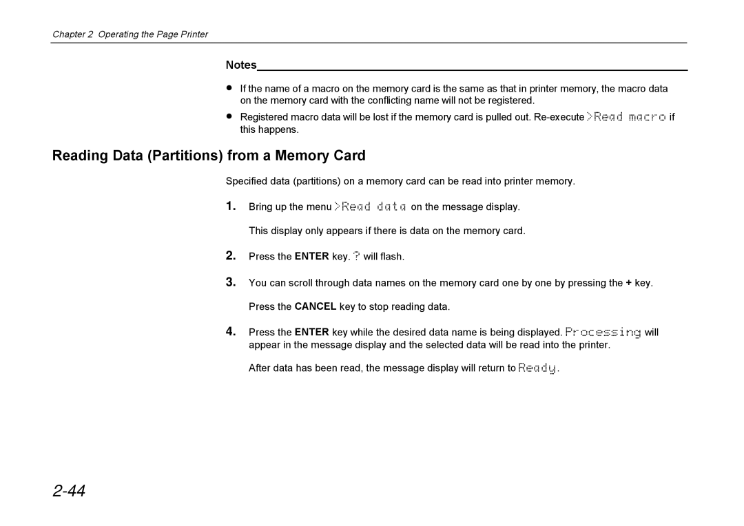 Kyocera DP-3600 manual Reading Data Partitions from a Memory Card 