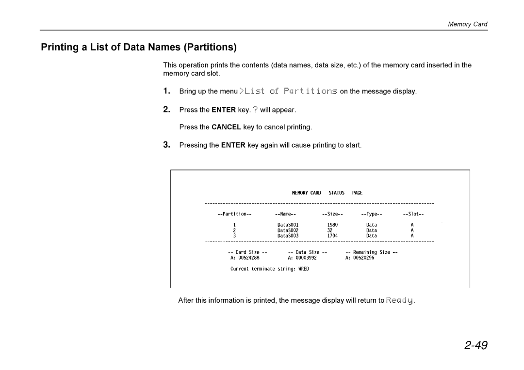 Kyocera DP-3600 manual Printing a List of Data Names Partitions 