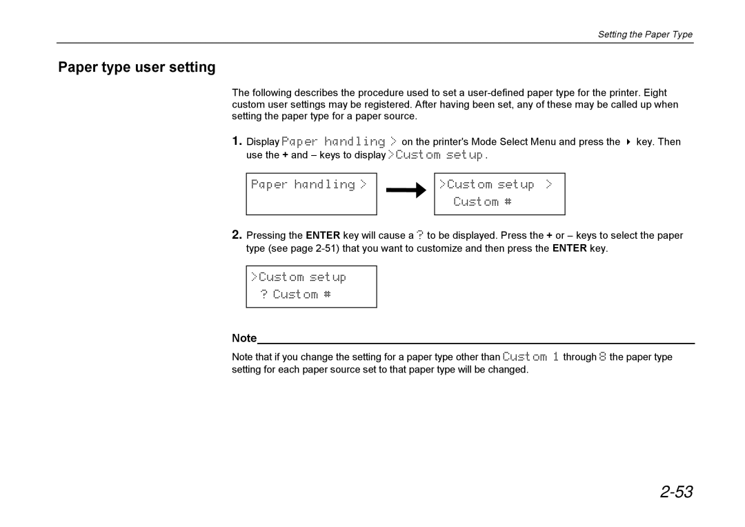 Kyocera DP-3600 manual Paper type user setting 