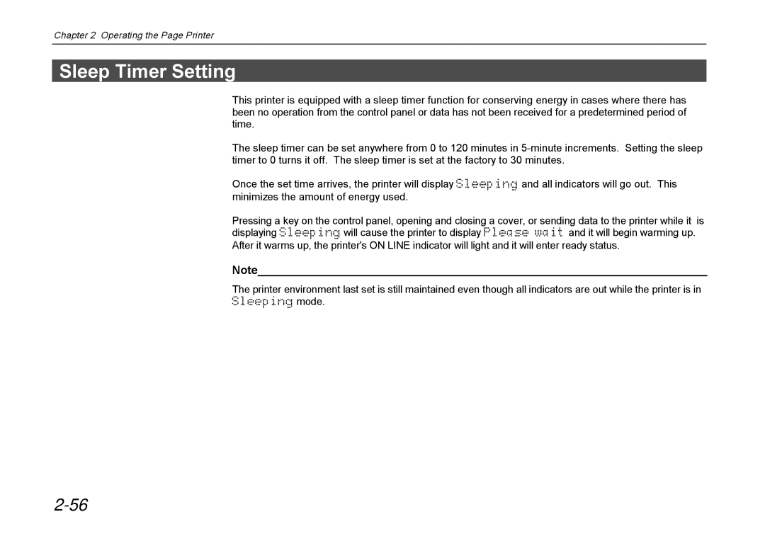 Kyocera DP-3600 manual Sleep Timer Setting 