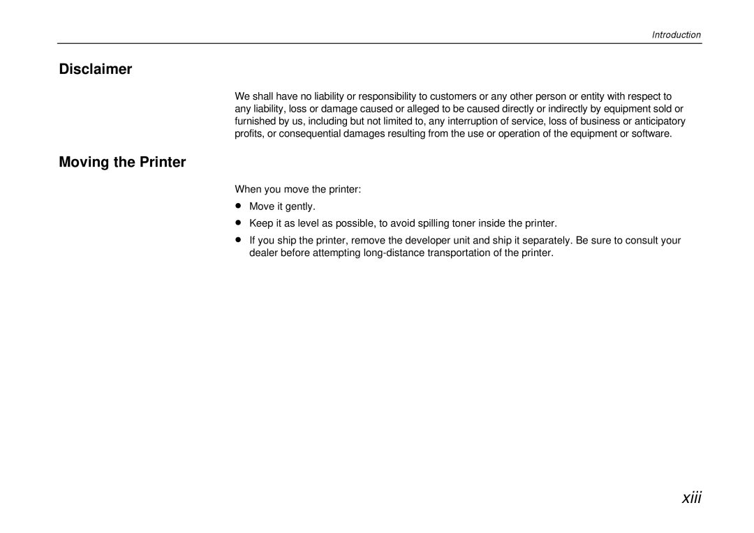 Kyocera DP-3600 manual Disclaimer, Moving the Printer 