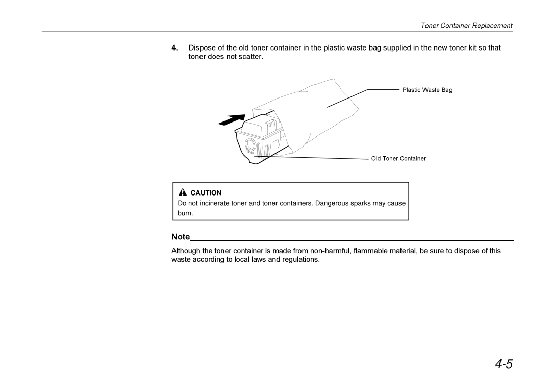 Kyocera DP-3600 manual Plastic Waste Bag Old Toner Container 