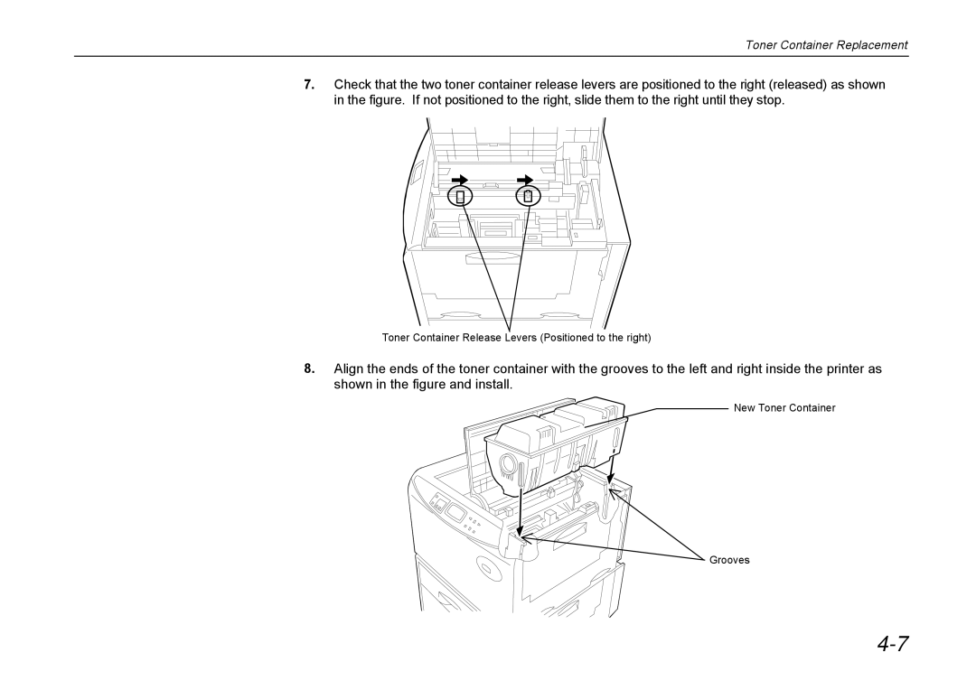 Kyocera DP-3600 manual Toner Container Release Levers Positioned to the right 