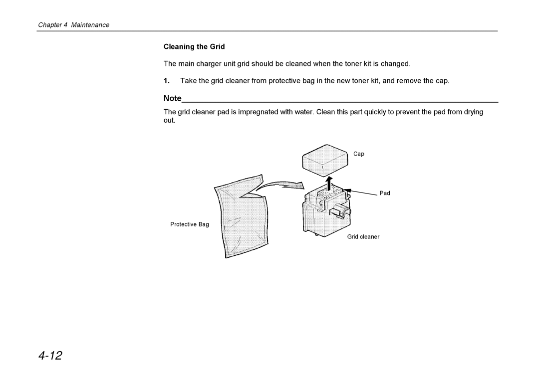 Kyocera DP-3600 manual Cap Pad Protective Bag Grid cleaner 